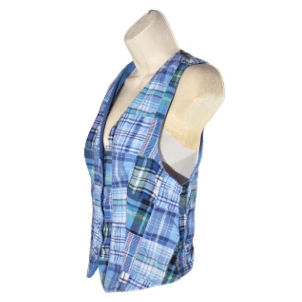 Sunny South Vest Plaid 100% Sustainable Cotton Blue Size  6